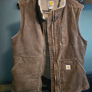 Carahrtt Vest Womens Large Duck Canvas Brown Sherpa Lined